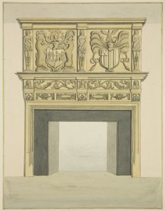 Kominek w dawnej rezydencji Sir Johna Knighta, Temple Street (akwarela na papierze) autorstwa Joseph Manning