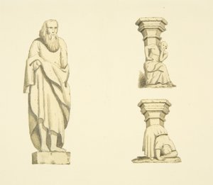 Figura i dwie kratownice w niszach wieży St Mary Redcliffe (akwarela na papierze)