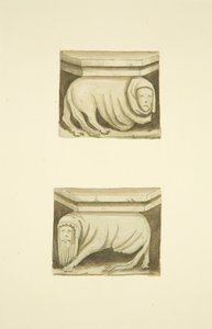 Cztery kratownice w ganku północnym (pierwotnie podtrzymujące posągi) St Mary Redcliffe (akwarela na papierze) autorstwa Joseph Manning