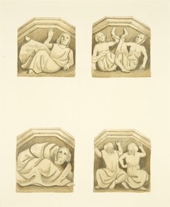 Cztery kratownice w ganku północnym (pierwotnie podtrzymujące posągi) St Mary Redcliffe (akwarela na papierze) autorstwa Joseph Manning