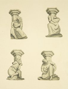Cztery kratownice na wieży (pierwotnie podtrzymujące posągi) St Mary Redcliffe (akwarela na papierze) autorstwa Joseph Manning