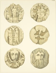 Kamienie pachwinowe (bossowie) w suficie kościoła Redcliffe (akwarela na papierze) autorstwa Joseph Manning