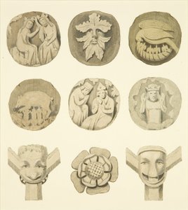 Kamienie pachwinowe (bossowie) w suficie kościoła w Redcliffe (akwarela na papierze) autorstwa Joseph Manning