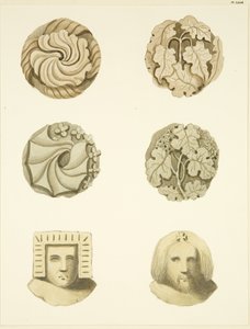 Kamienie pachwinowe (bossowie) w suficie kościoła w Redcliffe (akwarela na papierze) autorstwa Joseph Manning
