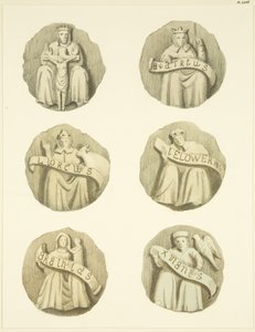 Kamienie pachwinowe (bossowie) w suficie kościoła w Redcliffe (akwarela na papierze) autorstwa Joseph Manning