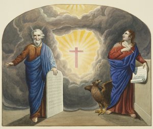 Malowane okno nad ołtarzem Kościoła Chrystusowego, przedstawiające Mojżesza i św. Jana Ewangelistę (akwarela na papierze) autorstwa Joseph Manning