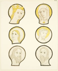 Sześć głów w witrażach na południe od chóru katedry w Bristolu (akwarela na papierze) autorstwa Joseph Manning