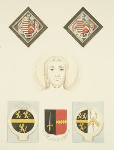 Witraże, rozety i herby w kościele św. Piotra (akwarela na papierze) autorstwa Joseph Manning