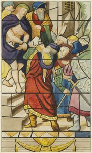 Witraż w kościele św. Marka - scena z Męki Pańskiej (akwarela na papierze) autorstwa Joseph Manning