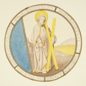Witraż w oknie prywatnej kaplicy Pałacu Biskupiego: Św. Andrzej (akwarela na papierze) autorstwa Joseph Manning
