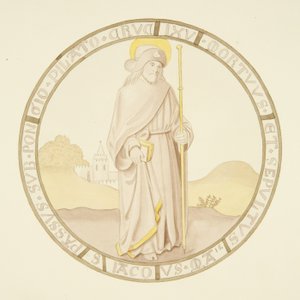 Witraż w oknie prywatnej kaplicy Pałacu Biskupiego: Św. Jakub (akwarela na papierze) autorstwa Joseph Manning