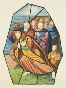 Witraże, prawdopodobnie przedstawiające uczniów nad Jeziorem Galilejskim, kościół św. Michała (akwarela na papierze) autorstwa Joseph Manning