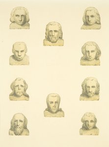 Dziesięć głów we fryzie wokół północnego ganku St Mary Redcliffe (akwarela na papierze) autorstwa Joseph Manning