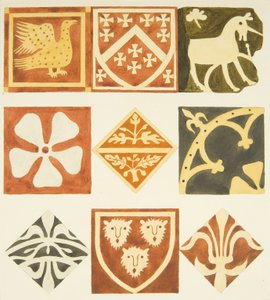 Płytki w zakrystii i różnych częściach posadzki katedry w Bristolu (akwarela na papierze) autorstwa Joseph Manning