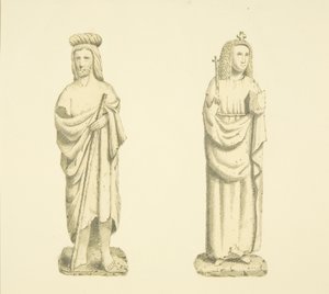 Dwie figury w niszach Wieży Mariackiej Redcliffe (akwarela na papierze) autorstwa Joseph Manning