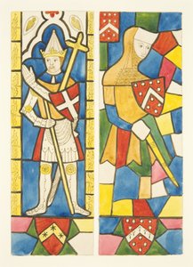 Dwie postacie w witrażach chóru katedry w Bristolu (akwarela na papierze) autorstwa Joseph Manning