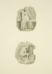 Dwa kamienie pachwinowe (bossowie) w suficie St Mary Redcliffe (akwarela na papierze) autorstwa Joseph Manning