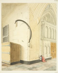 Żebro wieloryba w północnej nawie St Mary Redcliffe (akwarela na papierze) autorstwa Joseph Manning