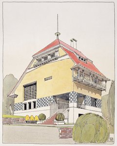 Studium do domu Olbricha, Darmstadt, z „Architektur von Olbrich”, wydane ok. 1904-14