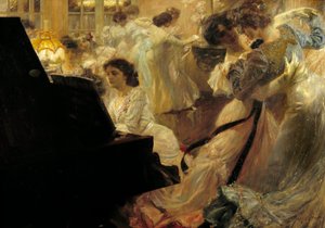 Belle epoque: „Biały Bal” Wieczór młodych kobiet ubiera się w biały taniec i grę na pianinie Joseph Marius Avy (1871-1939) 1903