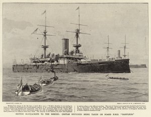 Brytyjskie Bluejackets na ratunek, kreteńscy uchodźcy zostają zabrani na pokład HMS Barfleur autorstwa Joseph Nash