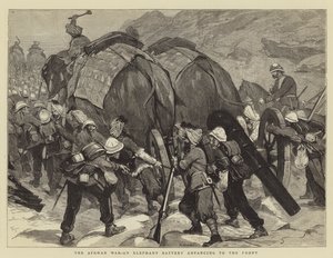 Wojna afgańska, bateria słoni na froncie autorstwa Joseph Nash