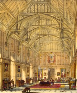 The Grand Hall, Biddington, Surrey, 1600, z "Architecture of the Middle Ages", 1838 autorstwa Joseph Nash