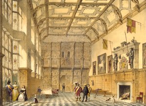 Wielka Sala, Hatfield, Berkshire, 1600, ilustracja z „Architektury średniowiecza”, 1838 autorstwa Joseph Nash