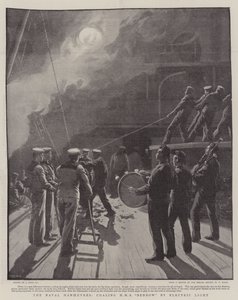 Manewry morskie, wypalanie HMS Benbow przez Electric Light autorstwa Joseph Nash