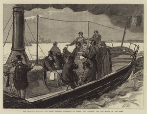 Proponowany port dla Rzymu, generał Garibaldi na pokładzie Tevere u ujścia Tybru autorstwa Joseph Nash