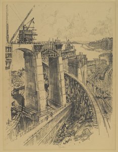 Podejścia do śluzy Gatun, 1912 autorstwa Joseph Pennell