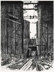 Na dnie śluzy Gatun, płyta IV z Kanału Panamskiego autorstwa Josepha Pennella, 1912 (węgiel na papierze) autorstwa Joseph Pennell