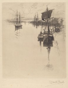 Poniżej Chestnut St. Bridge, Filadelfia autorstwa Joseph Pennell