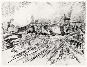 Budynek śluzy Miraflores, tablica XXI z Kanału Panamskiego autorstwa Josepha Pennella, 1912 (węgiel na papierze) autorstwa Joseph Pennell