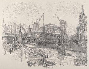 Budowa dworca Friedrichstrasse, 1921. autorstwa Joseph Pennell