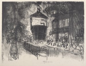 Odlewanie muszli, 1917. autorstwa Joseph Pennell