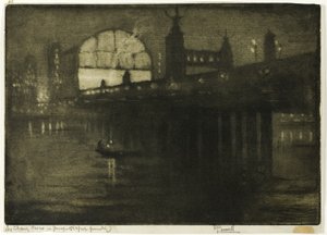 Charing Cross w nocy autorstwa Joseph Pennell