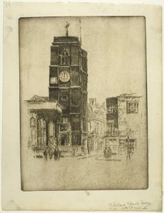 Wieża kościoła Chelsea autorstwa Joseph Pennell