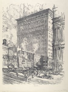 Plac Ratuszowy i budynek Wanamakera, 1912 r. autorstwa Joseph Pennell