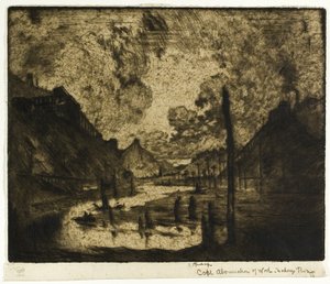 Węgiel - połączenie pracy, Mahanoy River autorstwa Joseph Pennell