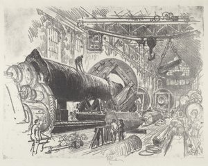 Cięcie i obracanie Big Gun autorstwa Joseph Pennell
