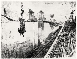 Pora obiadowa w Gatun, płyta III z Kanału Panamskiego autorstwa Josepha Pennella, 1912 (węgiel na papierze) autorstwa Joseph Pennell