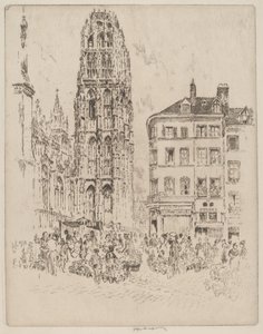 Targ kwiatowy i wieża masła, Rouen autorstwa Joseph Pennell