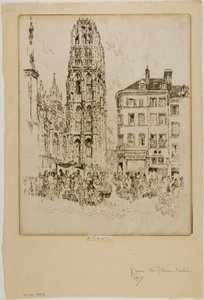 Targ kwiatowy i wieża masła, Rouen autorstwa Joseph Pennell