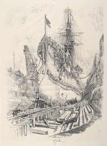 W suchym doku, 1917. autorstwa Joseph Pennell