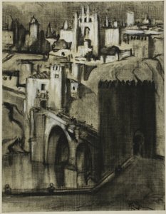 To pasy pałaców ułożonych tarasowo wokół zbocza, Toledo autorstwa Joseph Pennell