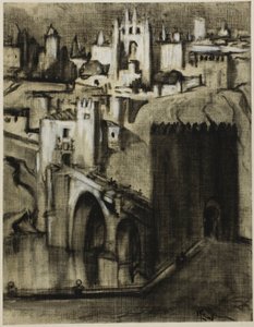 To pasy pałaców ułożonych tarasowo wokół zbocza, Toledo autorstwa Joseph Pennell
