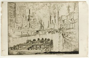 Parowce na jeziorze, Chicago autorstwa Joseph Pennell
