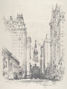 Patrząc w górę Broad Street od Spruce Street, 1912. autorstwa Joseph Pennell