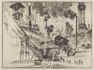 Usta kopalni, Ruhrort koło Oberhausen autorstwa Joseph Pennell